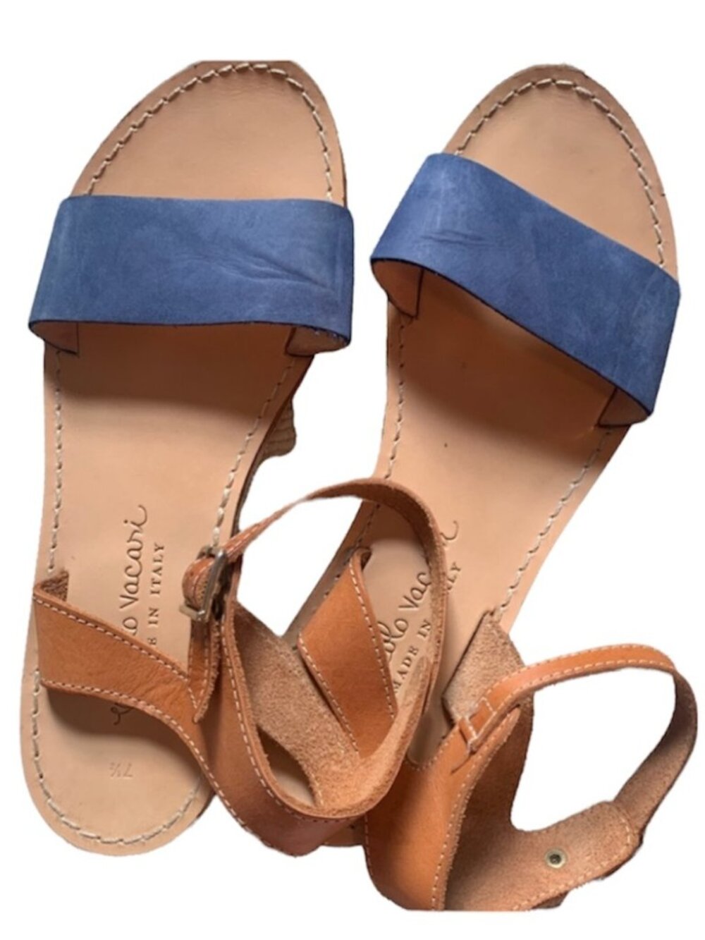 Niccolo Vacari Tan Leather and Blue Suede Sandals